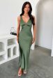 Delayne V-Neck Satin Midi Dress - Olive Online now