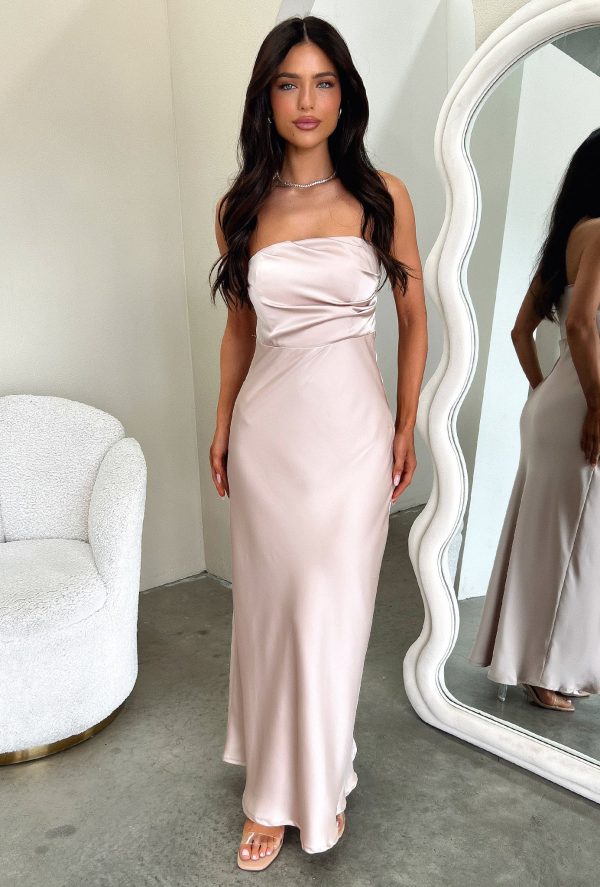 Elio Strapless Satin Maxi Dress - Champagne Online now