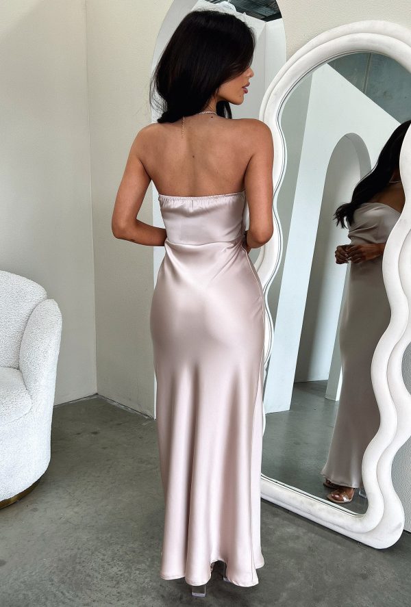 Elio Strapless Satin Maxi Dress - Champagne Online now