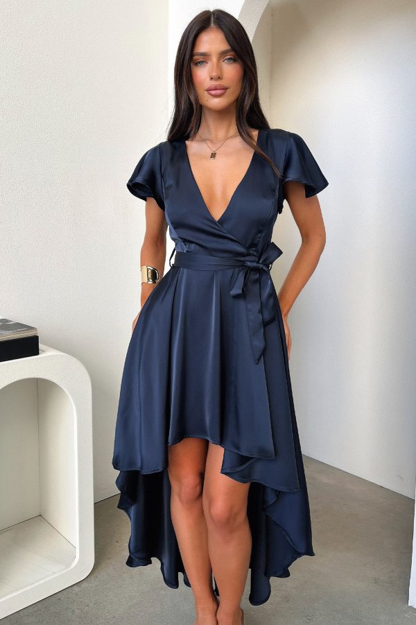 Amelia Silk Dress - Navy Sale