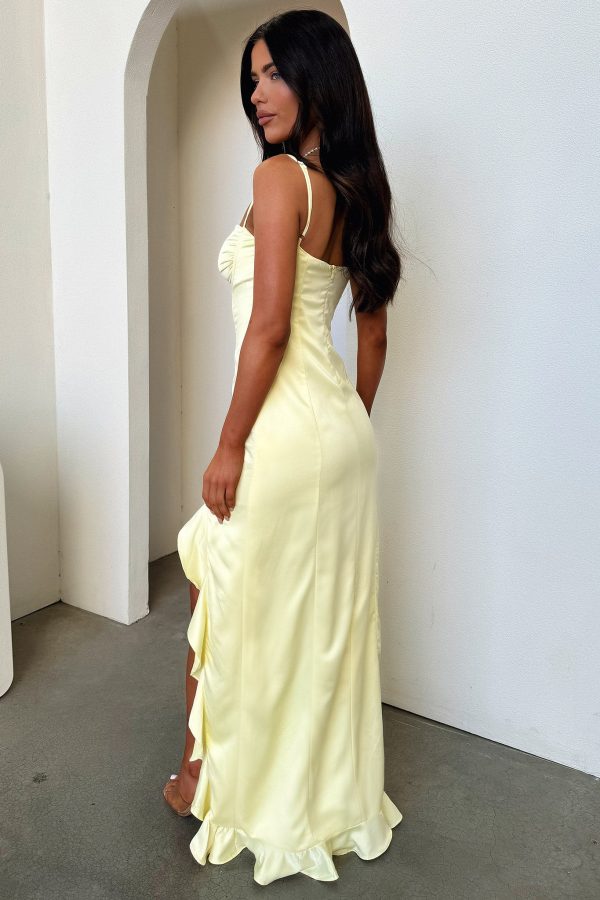 Lauren Ruffle Trim Satin Maxi Dress - Yellow Online now